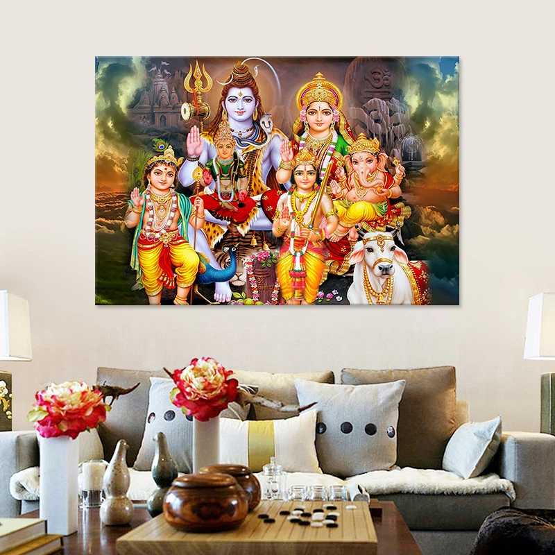 

India Gold Ganesha Temple Posters Elephant God Canvas Painting Posters and Prints Religion Wall Art for Living Room Home Decor
