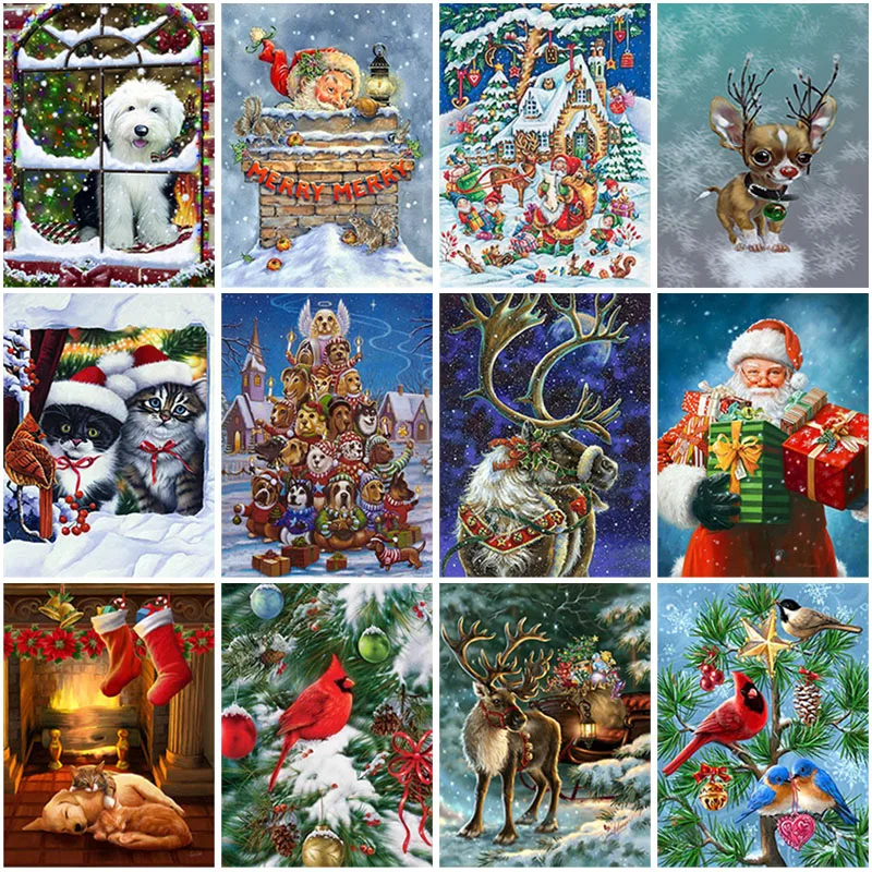 

Santa Claus DIY 5D Diamond Painting Cross Stitch Kits Full Round Drill Christmas Scenery Diamond Embroidery Home Decoration
