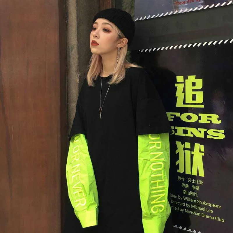 

Женские черные футболки Ulzzang в стиле Харадзюку, уличные женские футболки в стиле панк с вышивкой Tumblr, корейские Топы большого размера, уника...