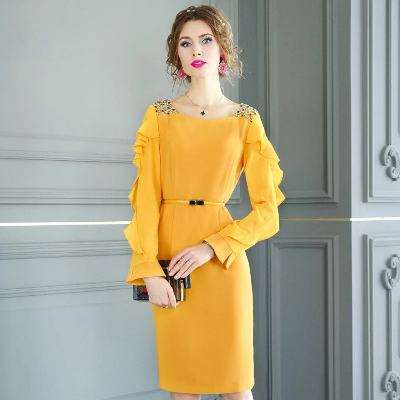 

2020 New Superior Quality Summer Womanliness Nail Bead Dress Spring Plus Code Women Sexy Dress Package Hip Ruffle Party Dresses