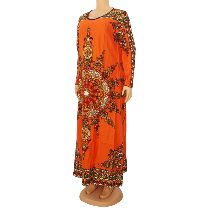 Дашики женские платья с длинным рукавом этнический стиль принт оранжевый