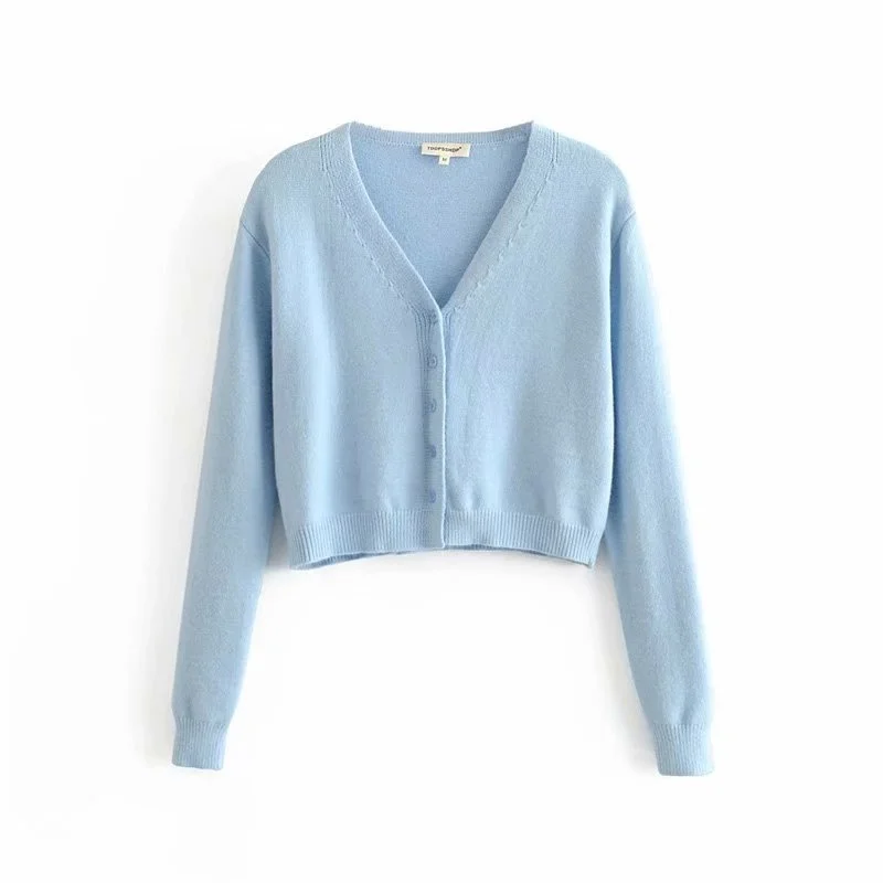 

6900-19 autumn Korean slim fit deep V-neck solid color clean face single breasted solid color knitted cardigan coat