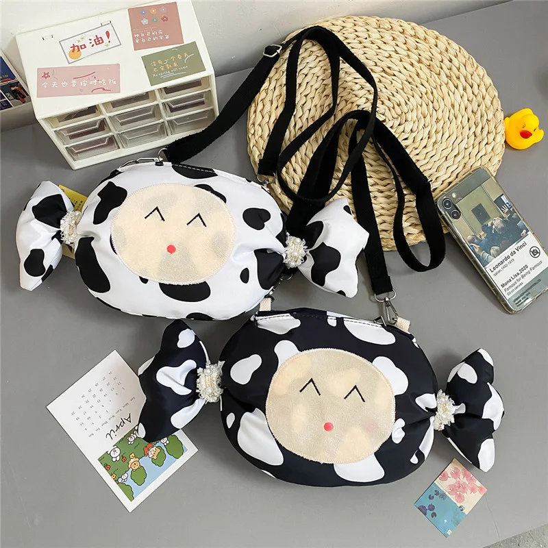 

2021 new women cute funny cow polka dot shoulder bag candy shape girl small crossbody bag