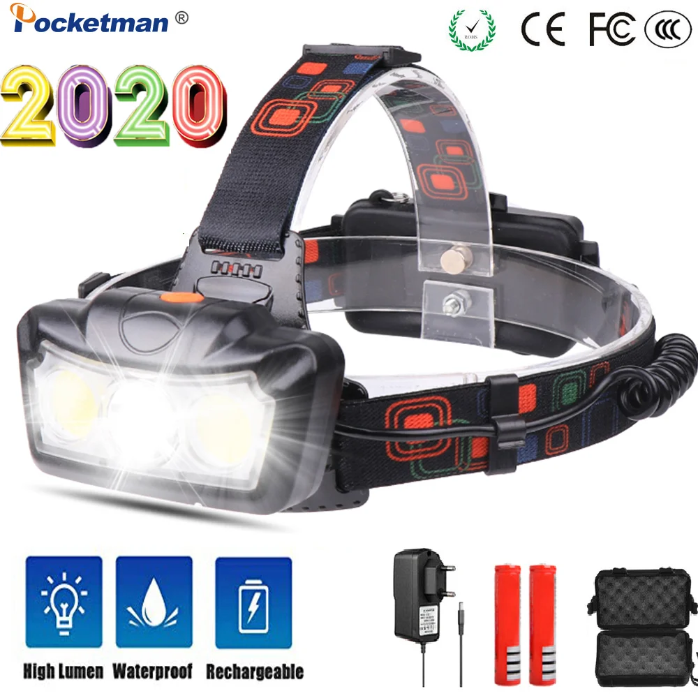 Налобный фонарь T6 + COB светодиодный 2 аккумулятора 18650|Налобные LED-фонари| |