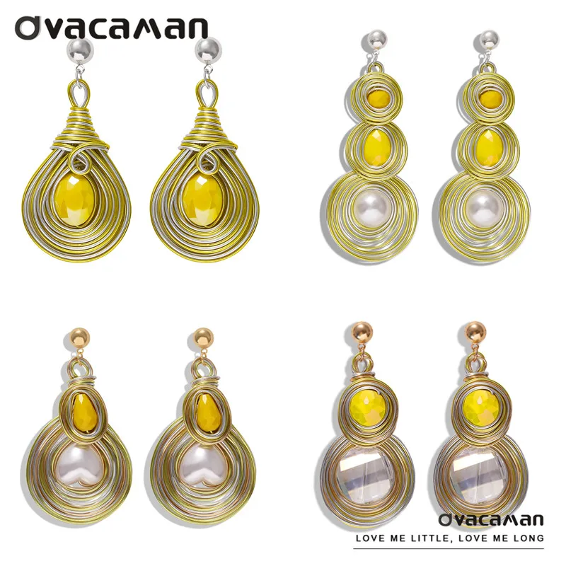 Новые трендовые большие однотонные серьги подвески Dvacaman желтого цвета с