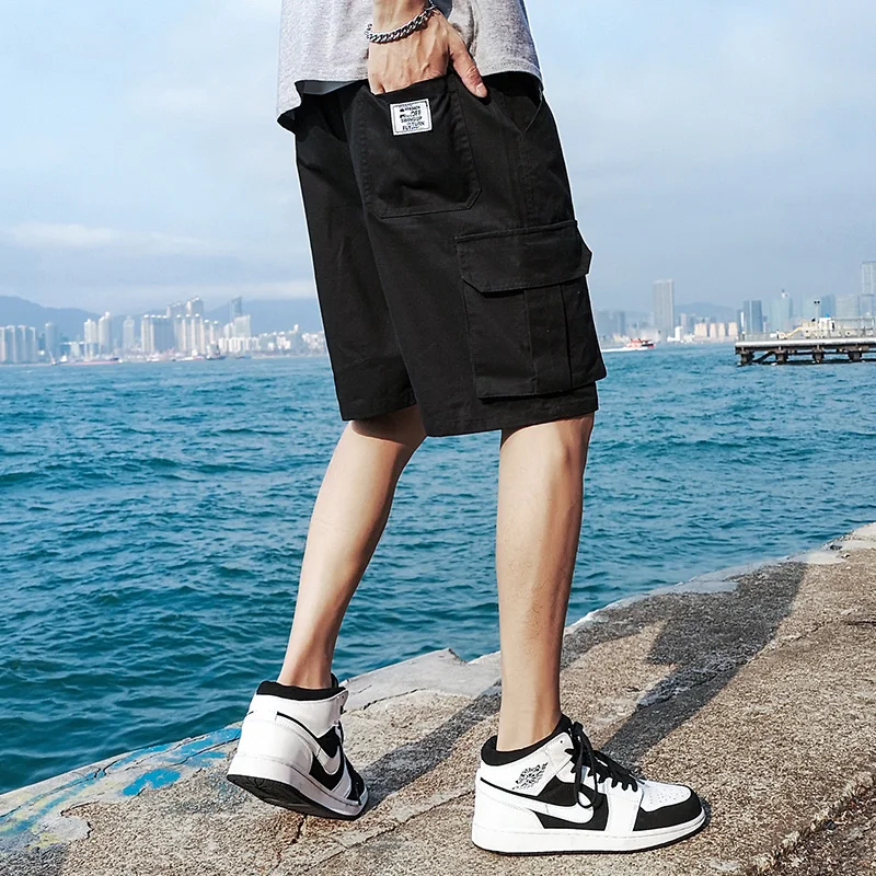 2020 Summer Men's Baggy Multi Pocket Military Cargo Shorts Male polyester Black Army green Mens Tactical Short Pants | Мужская