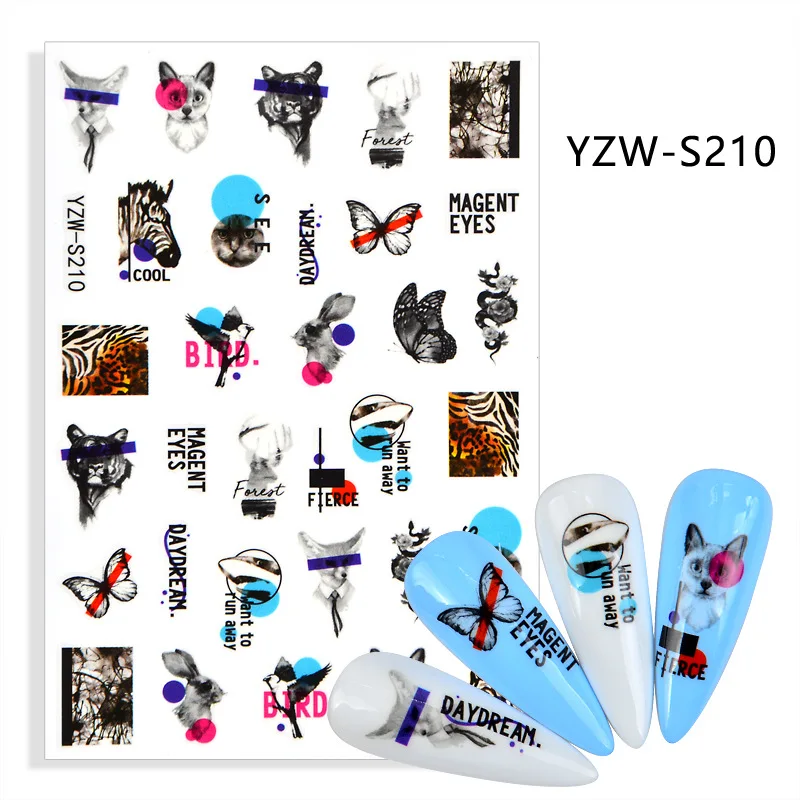 3d наклейки для ногтей животные кошка лошадь птица фольга художественное