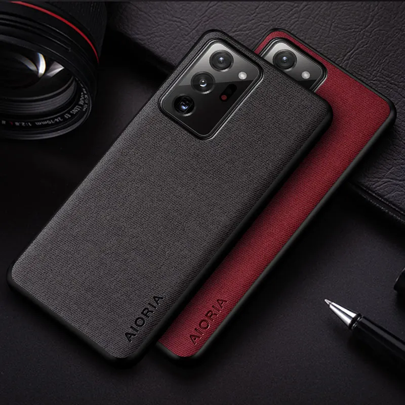 Case for Samsung Galaxy Note 20 Ultra 10 Plus Lite 9 funda fashion simple design solid color textile Leather Back Cover coque