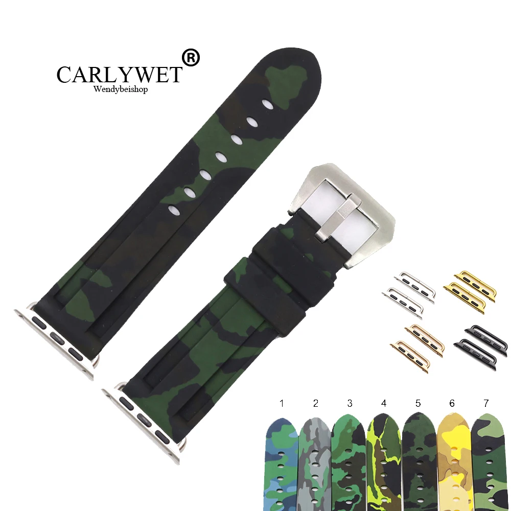 

CARLYWET 38 40 42 44mm Camo Black Dark Green Pure Silicone Rubber Replacement Wrist Watchband Strap For Iwatch Series 4/3/2/1