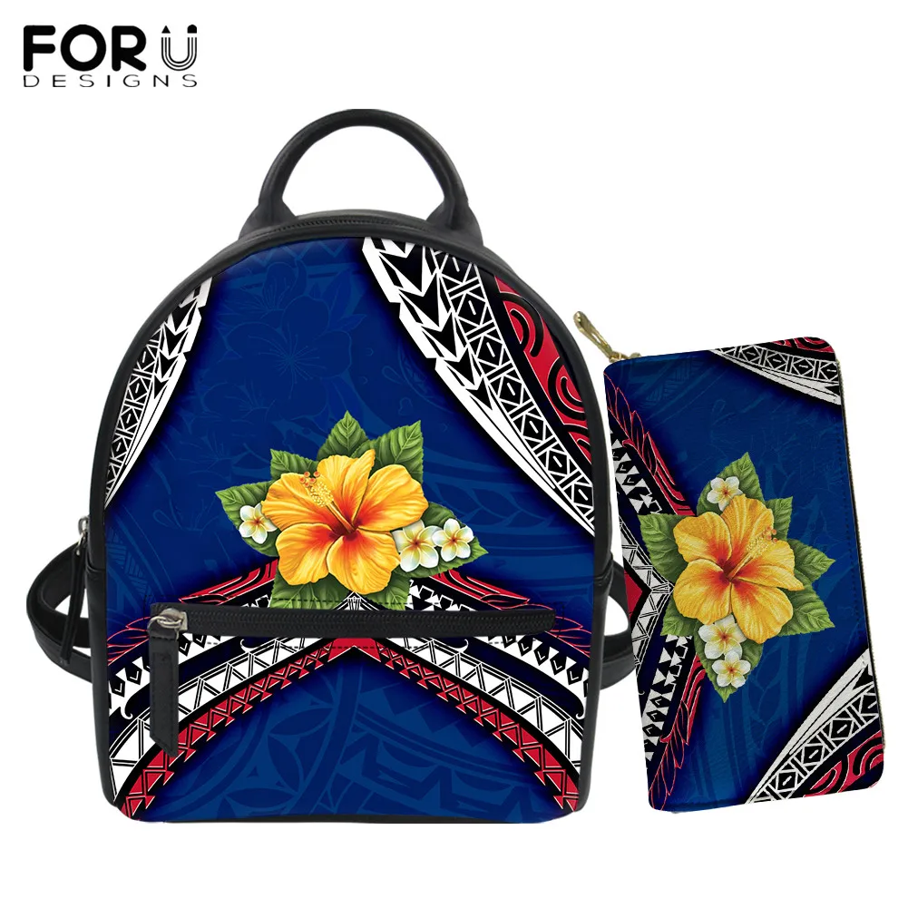 

Комплект FORUDESIGNS из 2 предметов, роскошный дизайн, полинезийская гибискусская плечевая сумка и кошелек, маленький рюкзак, школьная сумка, Жен...