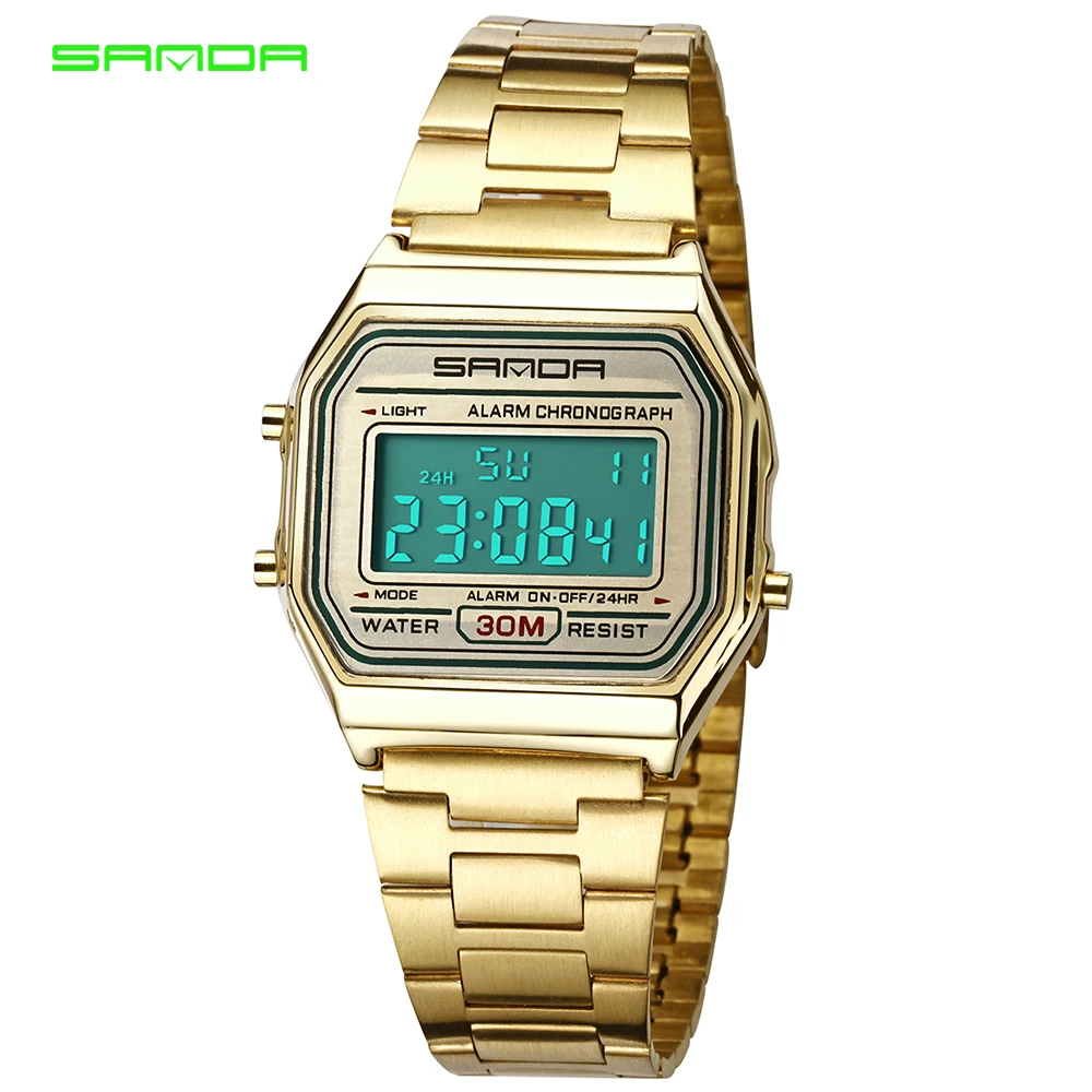 SANDA часы мужские цифровой светодиодный сплав водонепроницаемые модные