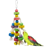 1pcs colorful wooden blocks parrot chew toys pet bird string toys hanging rope swing cage climbing ladder toys birds products