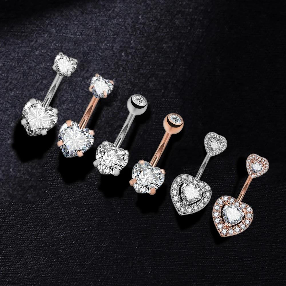 Хирургическая сталь пупка кольцо Штанга циркон сердце пирсинг сексуальные