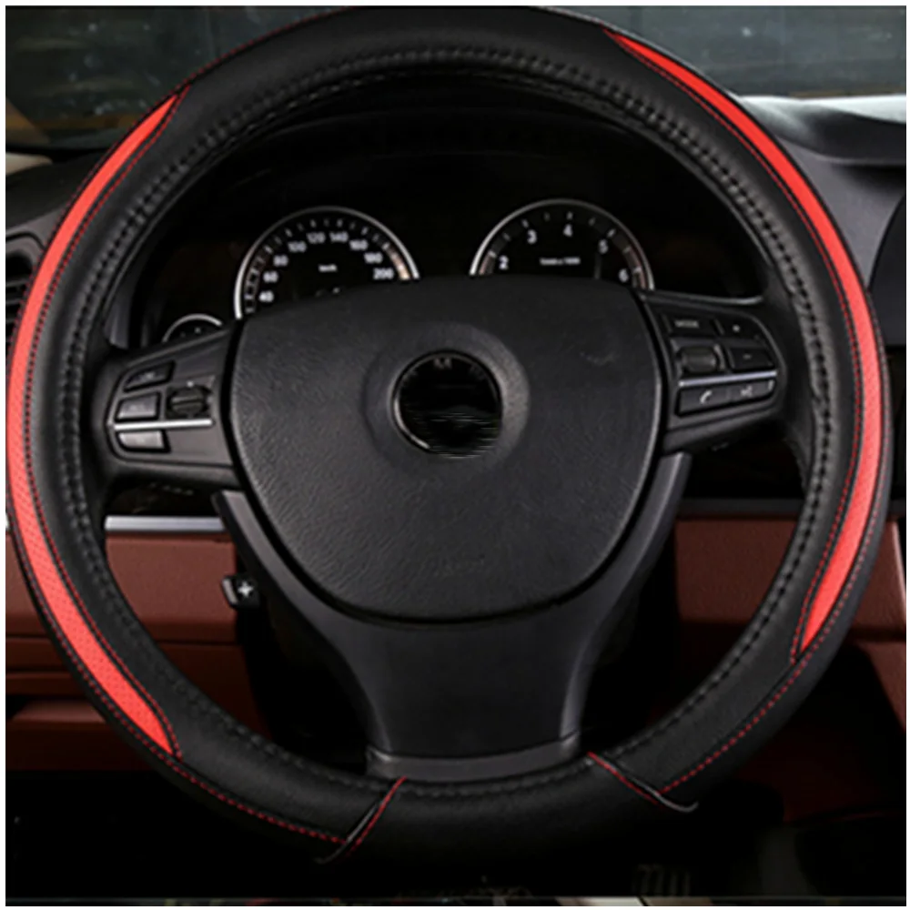 

1 PCS Leather Car Steering Wheel Cover Breathable General Steering Wheel Handle 38CM Diameter