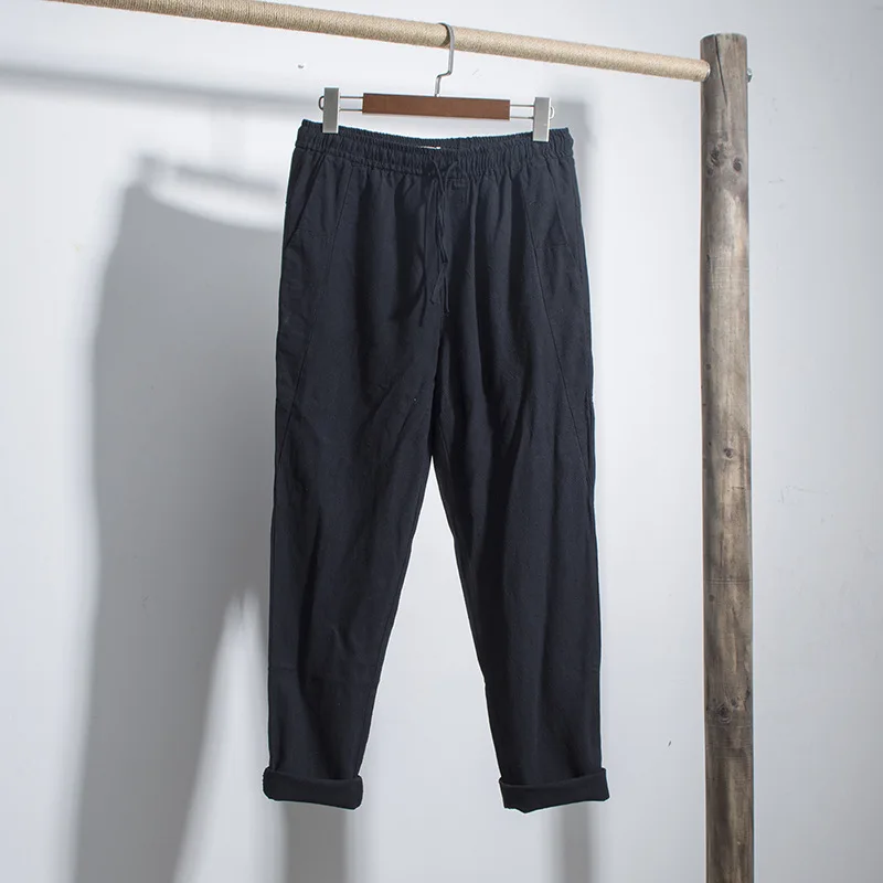 

Spring and summer Chinese Style Men's Linen casual cropped pants loose solid color cropped pants Harem Pants