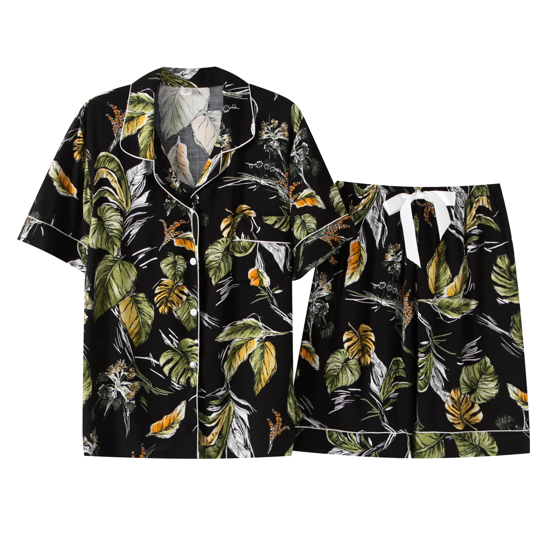 

Pajama Sets Cute Kawaii Cotton Silk Sleepwear Women Plus Size Loose Printed Womens Home Clothes Casual Suits Can Be Worn Outside