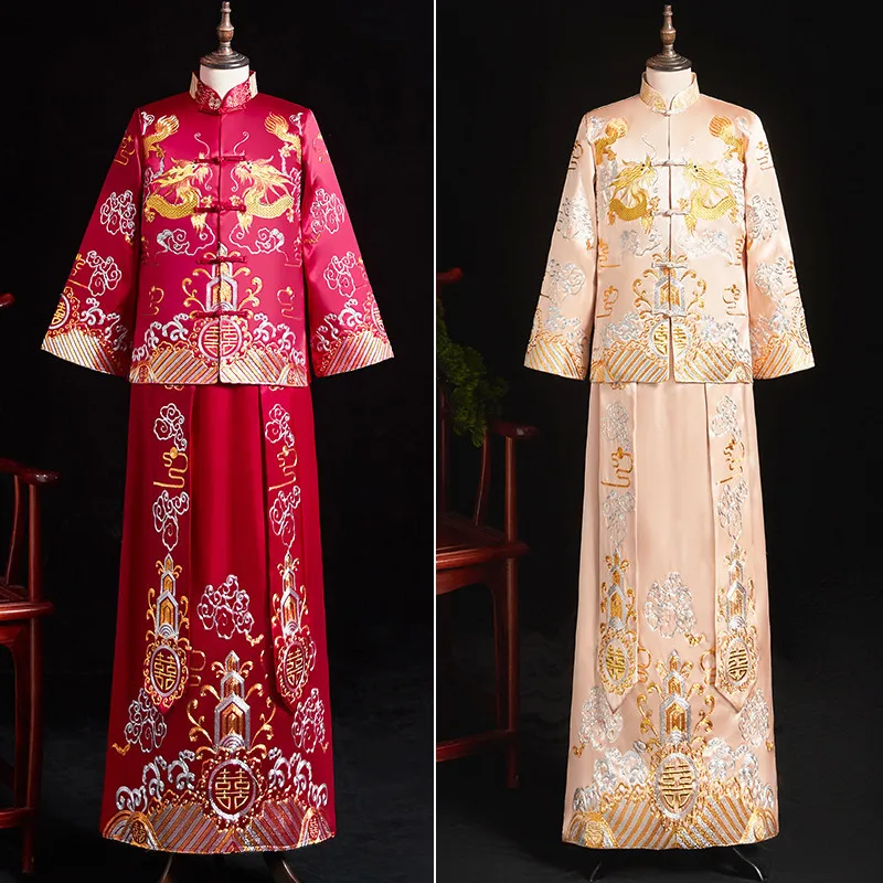 Красный винтажный свободный Чонсам FZSLCYIYI для жениха традиционное китайское