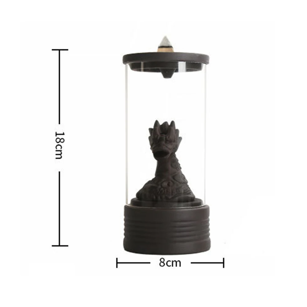 

Dragon Waterfall Backflow Incense Burner Holder with Acrylic Cover Home Ornament Buddha Censer Buddhist Decoration