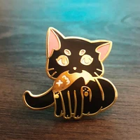 hungry eat fish black cat hard enamel pin cute cartoons pastel animal medal brooch fashion backpack pins unique jewelry gift