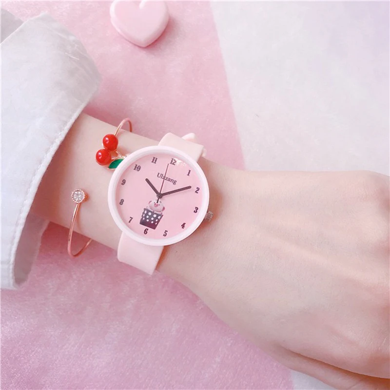 Часы наручные женские кварцевые с силиконовым ремешком милые Мультяшные