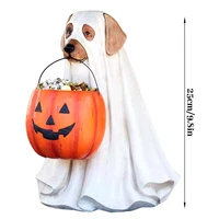 creative halloween ghost dog cat statues with pumpkin candy holder bowl bucket sugar dish resin ornament trick or treat party