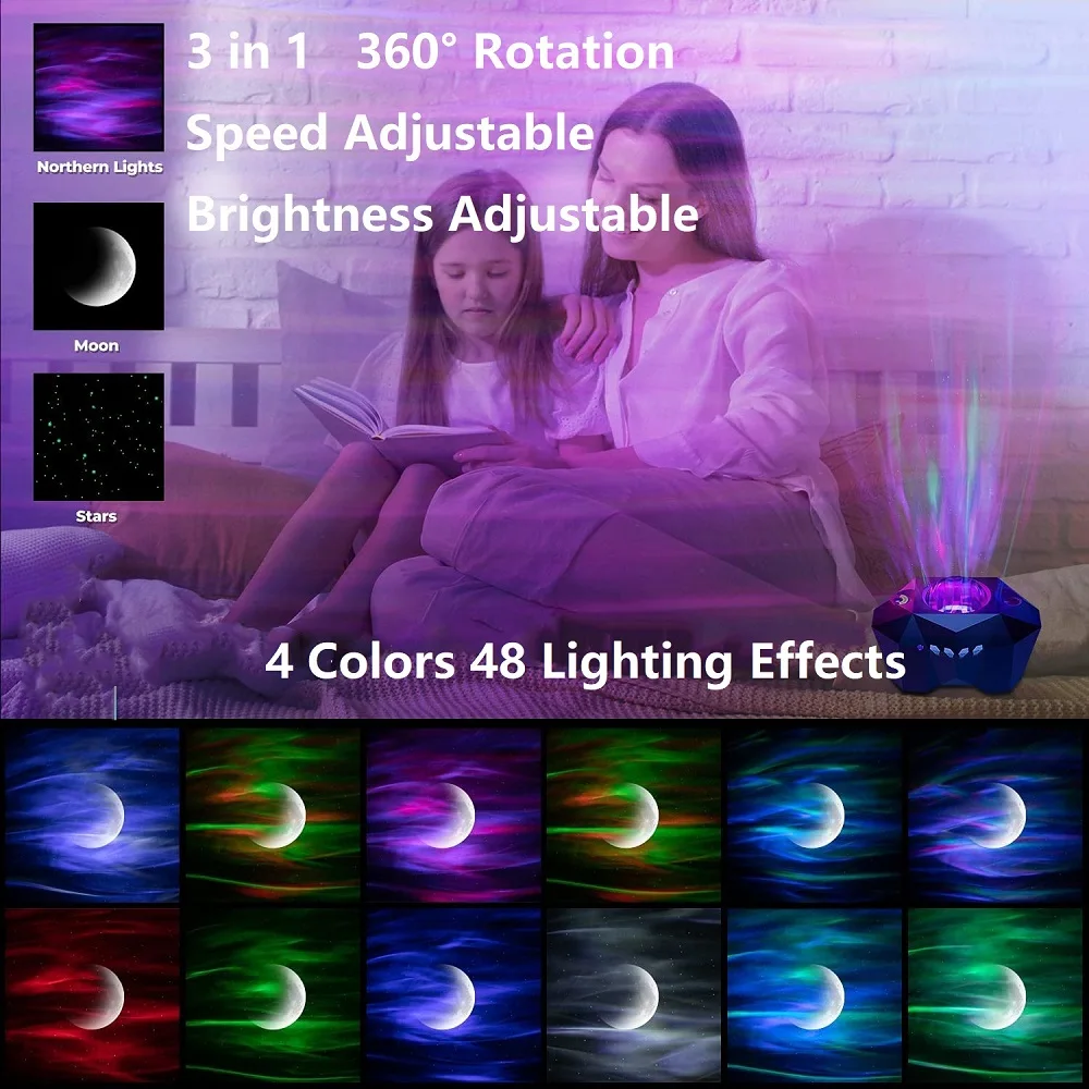 Aurora Moon Star Projector LED Colorful Starry Sky Galaxy Projection North Lights Night Lamp Laser Bluetooth USB Music Player | Лампы и