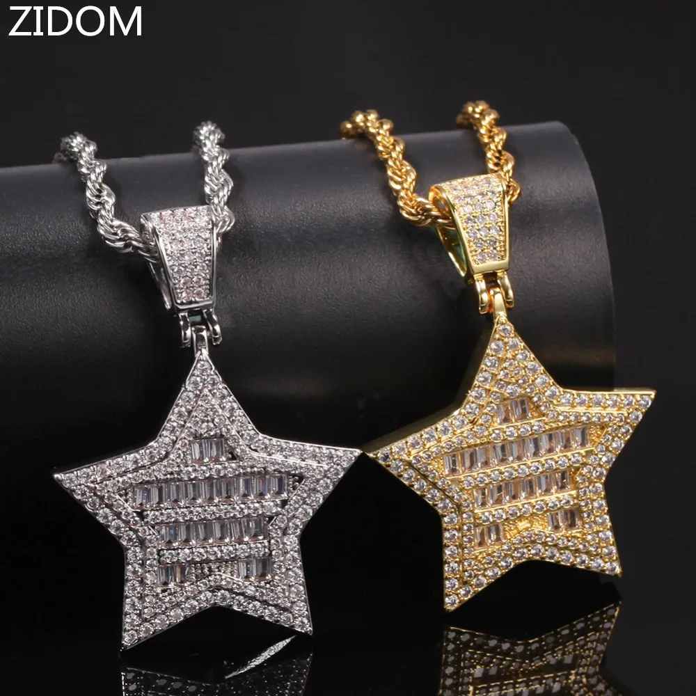 Мужское ожерелье с кулоном в виде пятиконечной звезды стиле хип хоп модное