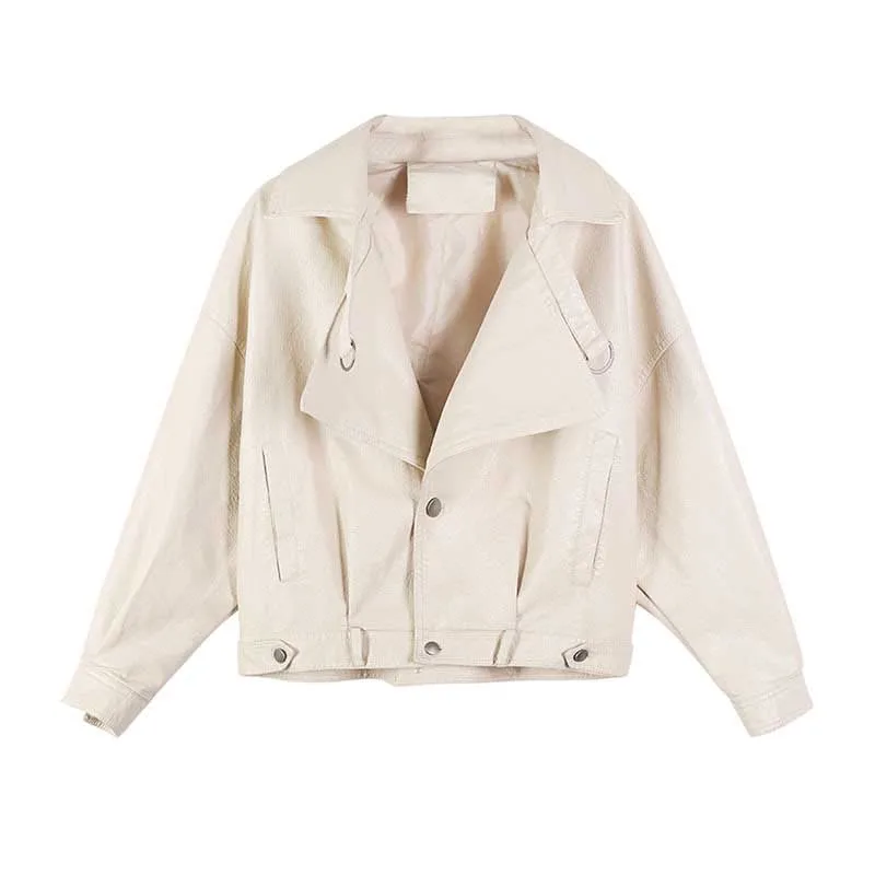 Осенняя куртка из искусственной кожи Женская свободная однобортная блестящая с