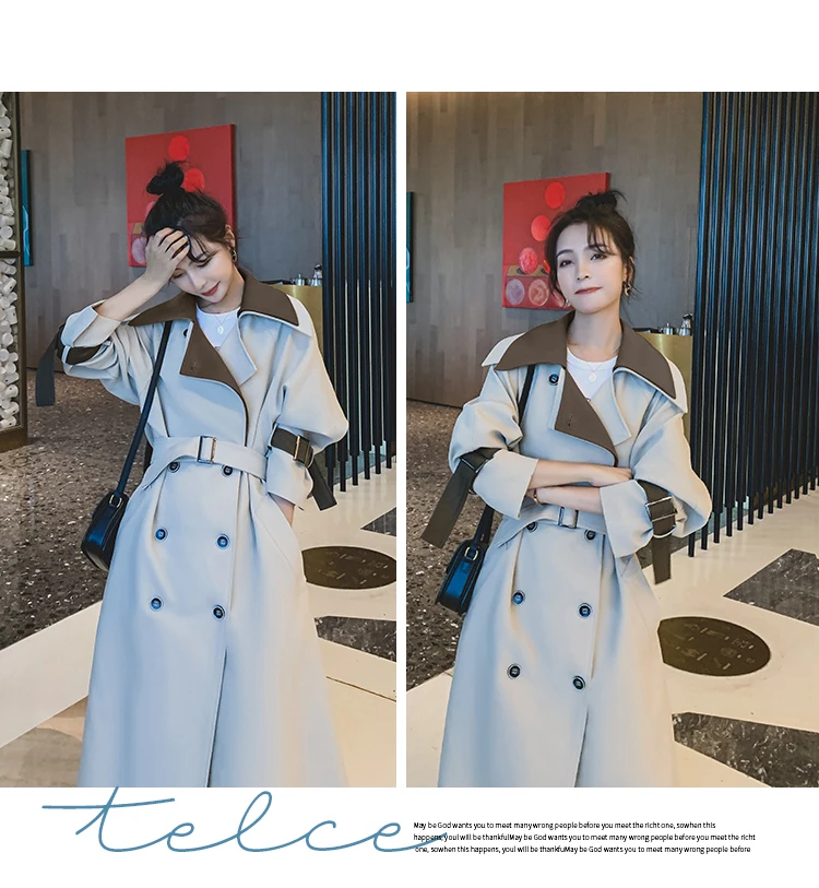 

Women Trench Coat Double Breasted Fashion Splice Loose Casual Overcoat Female Korean Elegant Plus Size Windbreaker Cloak Autumn