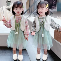 girl brushed plaid fur vest two piece suit toddler clothes fashion clothes toddler fall clothes kids boutique clothing wholesale