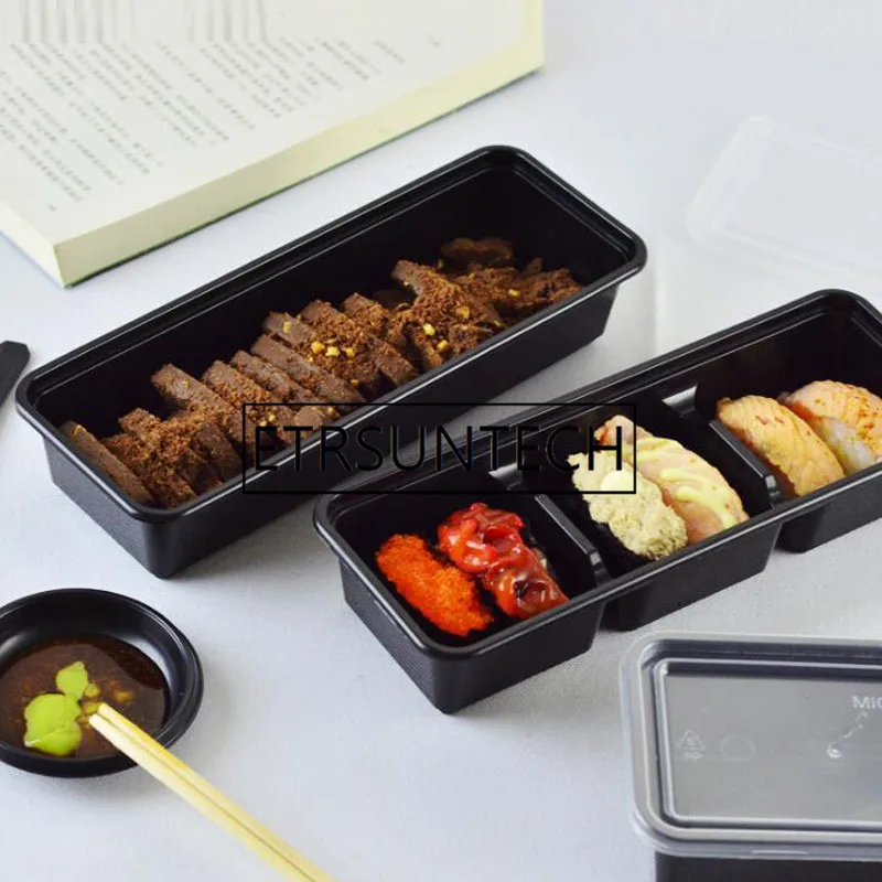 300 наборов пластиковые прямоугольные одноразовые коробки с крышкой для сашими и