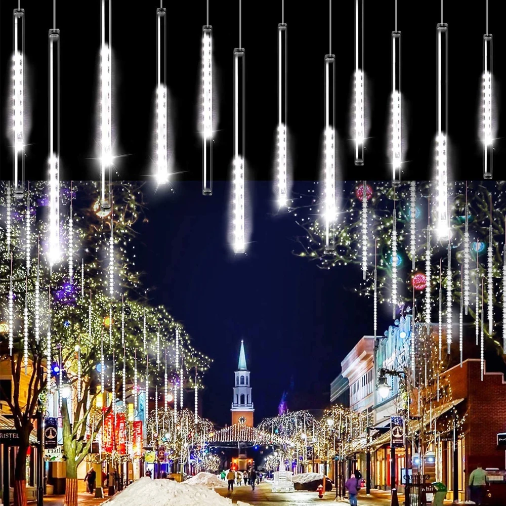 Chuva de Meteoros à Prova Gota de Chuva Jardim ao ar Decoração do Feriado Tubos Dwaterproof Água Led String Light 110-240v Neve Queda Lâmpada Livre 30cm 8