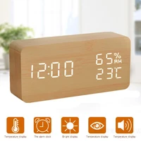 digital alarm clock wooden led temperature electronic voice control table clocks1