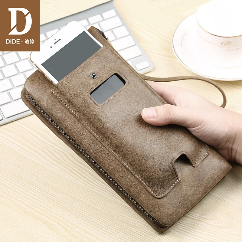 

DIDE 100% Top Genuine Cowhide Leather Men Long Wallet Coin Purse Vintage Male Large Capacity Clutch Wallets Purse Card Holder