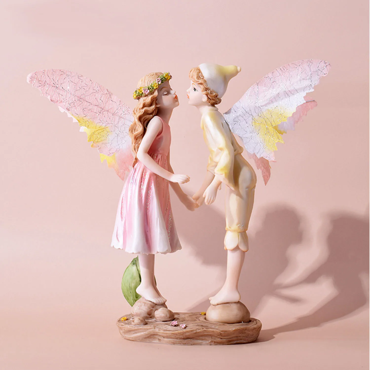

A pair of lovers Flower Fairy Resin Statue Home Decor Figurine Miniature Ornaments Angel Sculpture Modern Living Room Decoration
