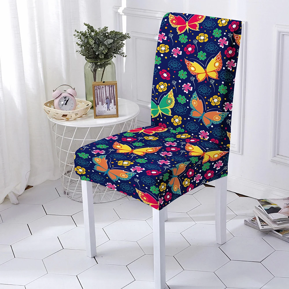 

Spandex Elastic Dining Chair Slipcover Modern Removable Anti-dirty Kitchen Seat Case Stretch Printing Chair Cover For Banquet