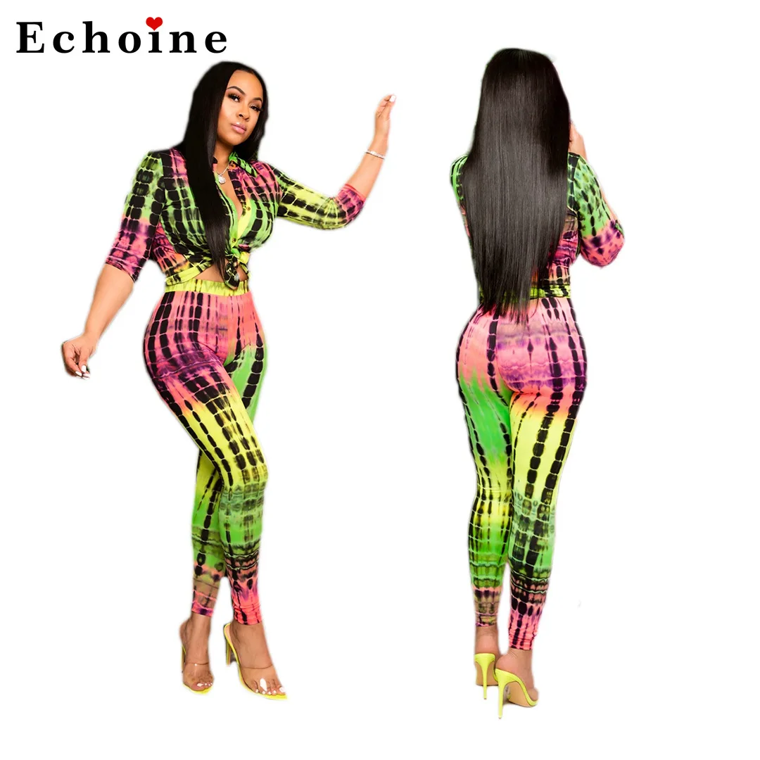 

Женский спортивный комплект из двух предметов, блузка с принтом в виде красителя и галстука, длинные джоггеры, спортивные костюмы с леггинс...