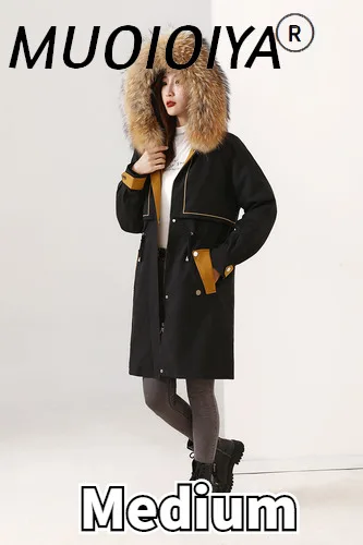 

2022 Winter Warm Thick Real Rex Rabbit Fur Liner Parka Female Hooded Big Raccoon Fur Jacket Women Manteau Femme Gxy1057