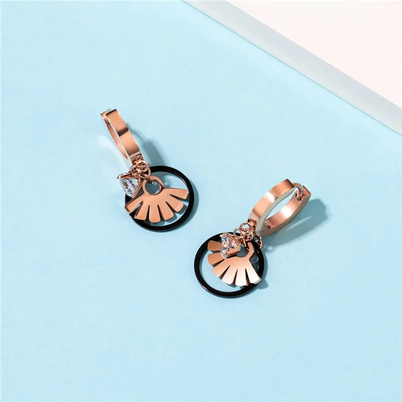 

2021 Trend Female Korean Fashion Titanium Steel Earrings For Women Rose Gold Zircon Jewelry E154