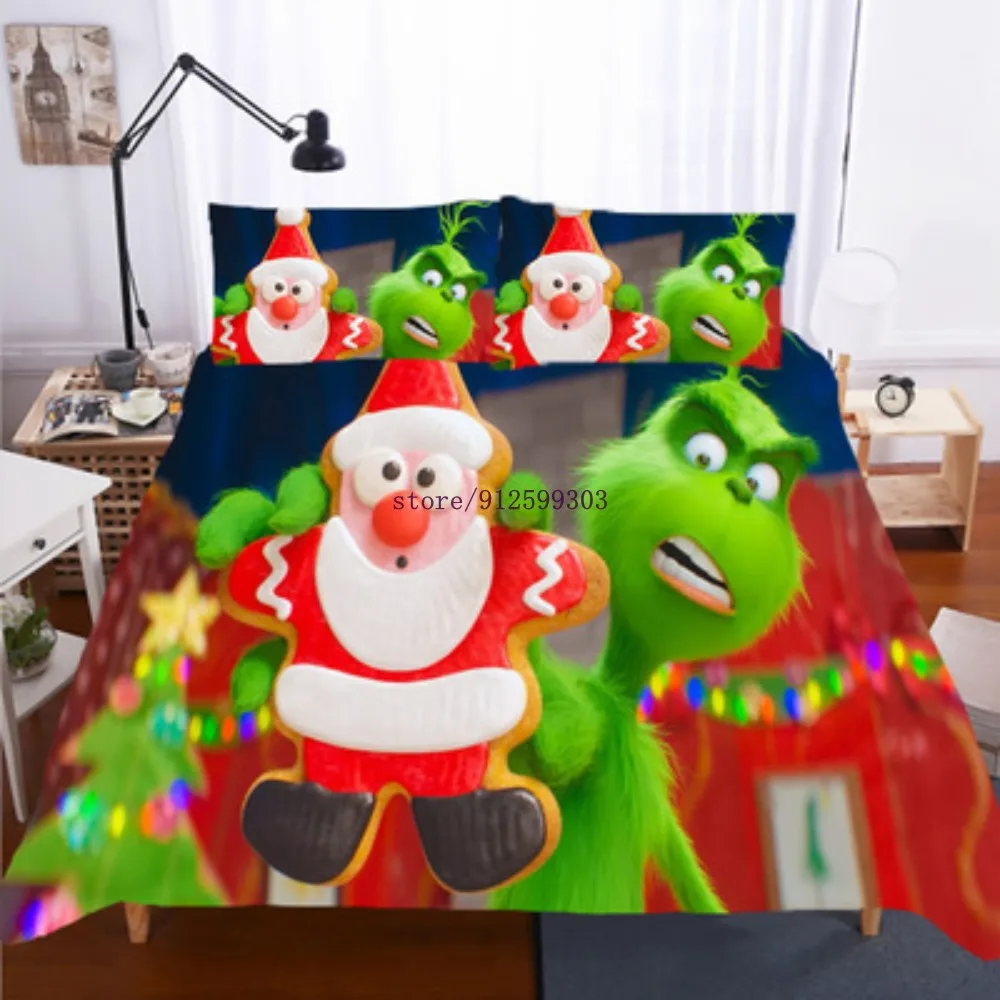 

Green Monster Grinch Cartoon Bedding Set Duvet Cover Pillowcases Comforter Cover Bedlinen Twin Full Queen King Size Bedclothes