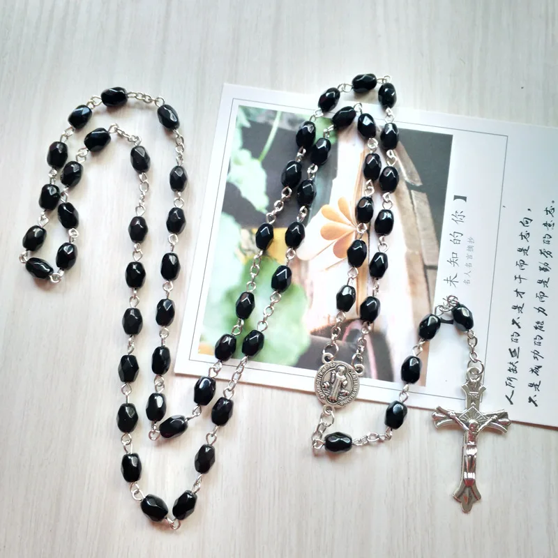 Религиозные украшения QIGO длинное черное ожерелье с подвеской в виде креста