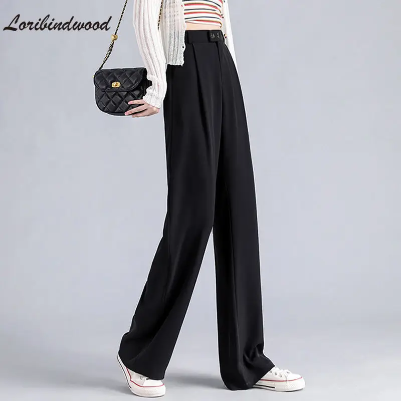 

Thin Women's Pants Summer New Trousers High Waist Pure Color Suit Pants Draping Chiffon Wide-Leg Pants Ice Silk Leggings Women's
