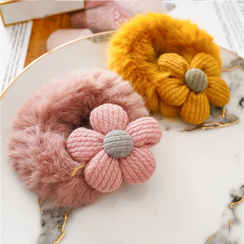 Новая милая плюшевая повязка для волос кольцо зимние мягкие с цветком на