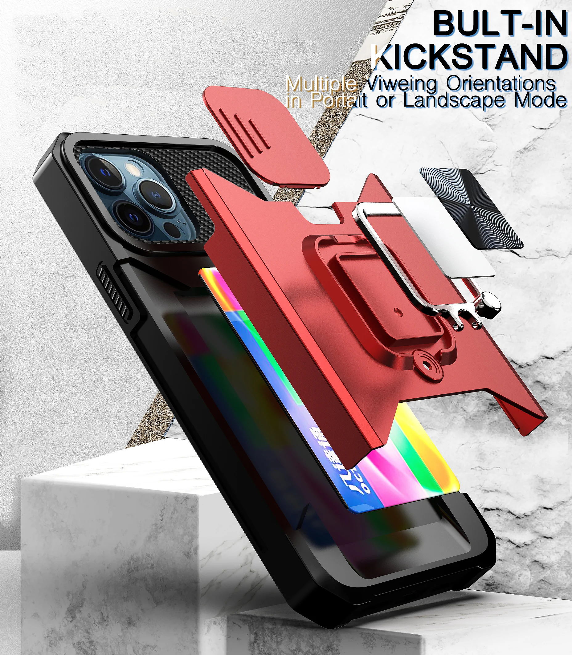 Чехол для iPhone 13 12 11 Pro Max со скользящей камерой и подставкой встроенным