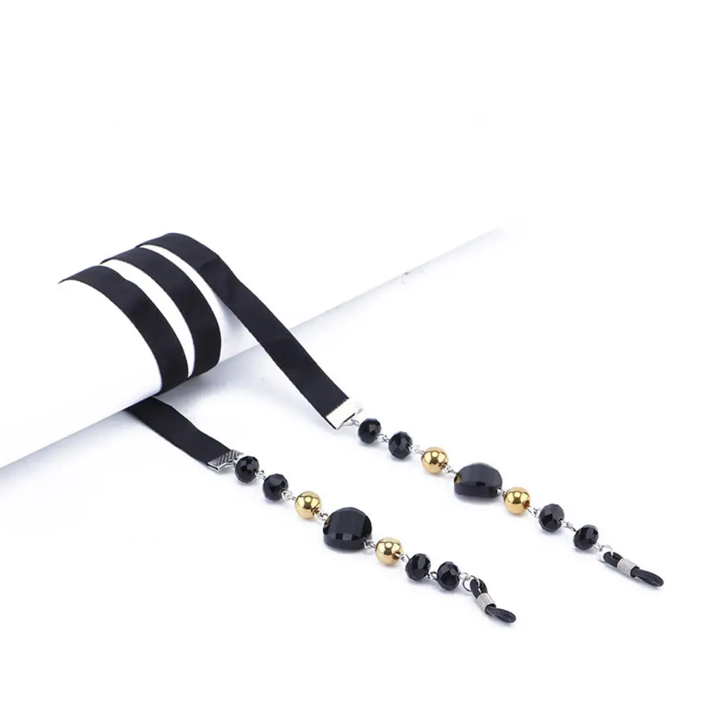 Цепочка для очков Женская Нескользящая модная цепь из черных акриловых бусин