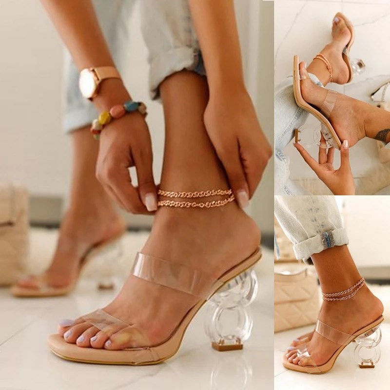 

SIMLOVEYO New 2021 Ladies Sandals Open Toe Strange Heels Transparent Luxury Sexy Stylish Big Size 36-43 Casual Date B2365