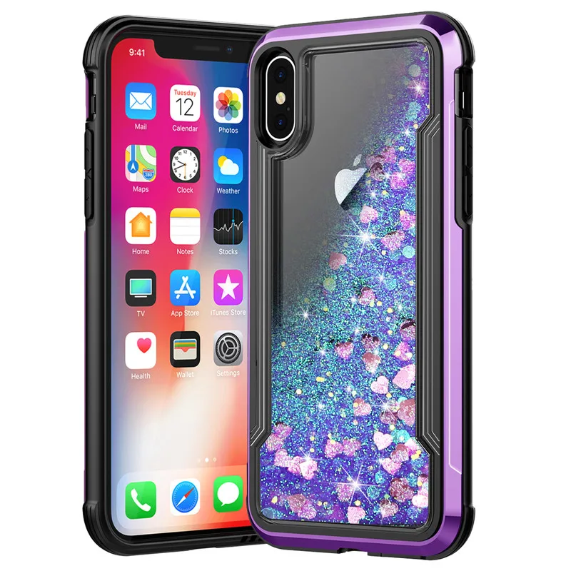 Purple Броня Гибридный ударопрочный каучук бампер чехол для iPhone 11 Pro Max 6 6s 7 8Plus X XS Max XR жидкий сыпучий песок украшение блестки чехол - Цвет: Purple
