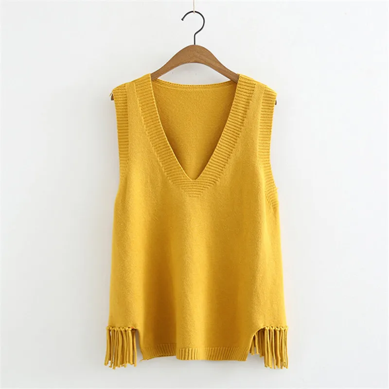 

Spring New Model Vest V-neck Tassels Loose Student Sweater All-match Knitted Short Vest Top women sweater sueter mujer