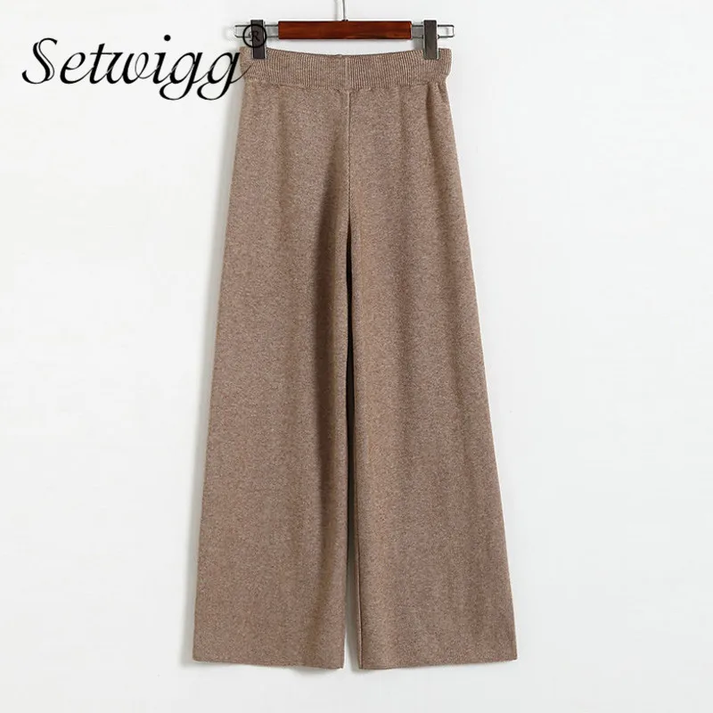 Женские шерстяные брюки SETWIGG Широкий трикотажный Повседневный длинный с