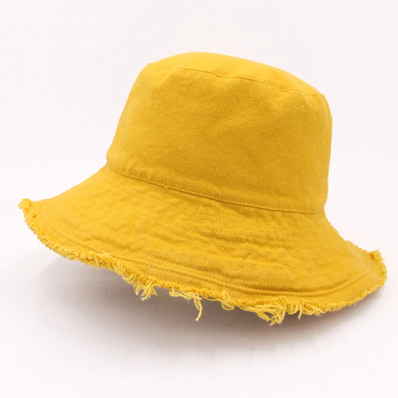 

Cotton Fringed Fisherman Cap Soft Aluminum Wire Shape Water Wash Bucket Hat Women's Four Seasons Solid Outing Basin Hat